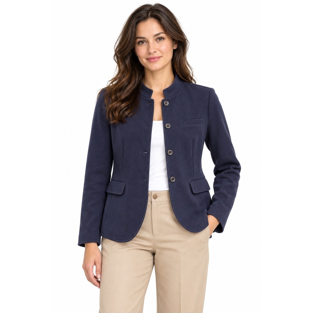 Banana Republic Womens XL Navy Blue Knit Mandarin Collar Blazer Jacket Workwear